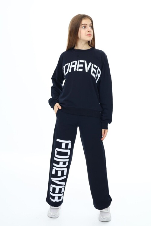 Kız Çocuk Forever Baskılı Geniş Paçalı 2 İplik Eşofman Takımı Px7122