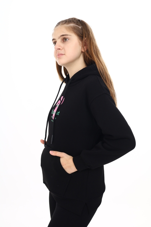 Kız Çocuk Tavşan Baskılı Kapüşonlu Sweatshirt Px872.1