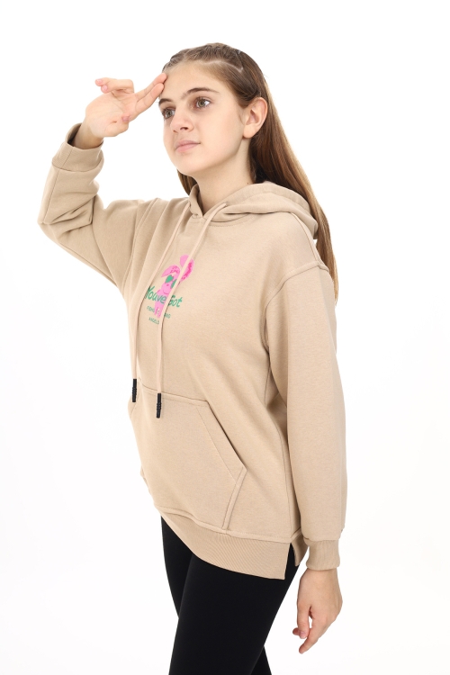 Kız Çocuk Tavşan Baskılı Kapüşonlu Sweatshirt Px872.1