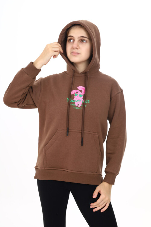 Kız Çocuk Tavşan Baskılı Kapüşonlu Sweatshirt Px872.2