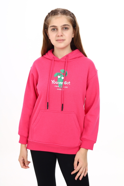 Kız Çocuk Tavşan Baskılı Kapüşonlu Sweatshirt Px872.3