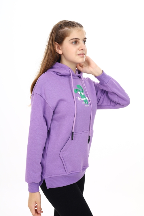 Kız Çocuk Tavşan Baskılı Kapüşonlu Sweatshirt Px872.3