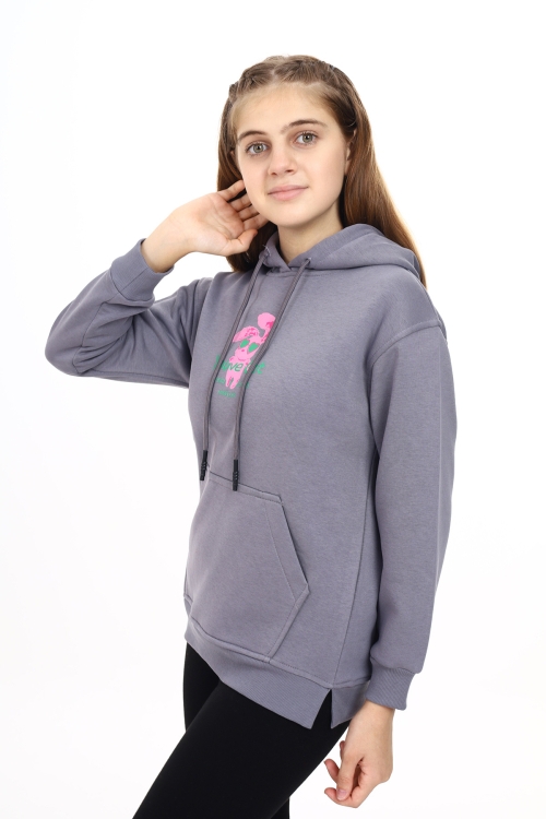 Kız Çocuk Tavşan Baskılı Kapüşonlu Sweatshirt Px872.3