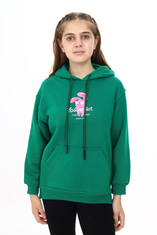 Kız Çocuk Tavşan Baskılı Kapüşonlu Sweatshirt Px872.3
