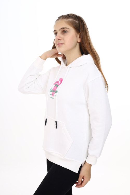 Kız Çocuk Tavşan Baskılı Kapüşonlu Sweatshirt Px872.3