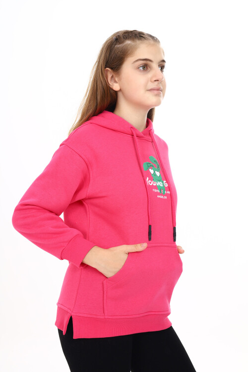 Kız Çocuk Tavşan Baskılı Kapüşonlu Sweatshirt Px872.3