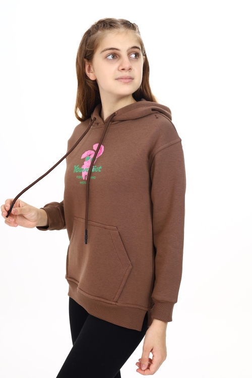 Kız Çocuk Tavşan Baskılı Kapüşonlu Sweatshirt Px872.3