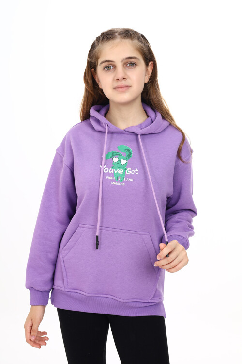 Kız Çocuk Tavşan Baskılı Kapüşonlu Sweatshirt Px872.4