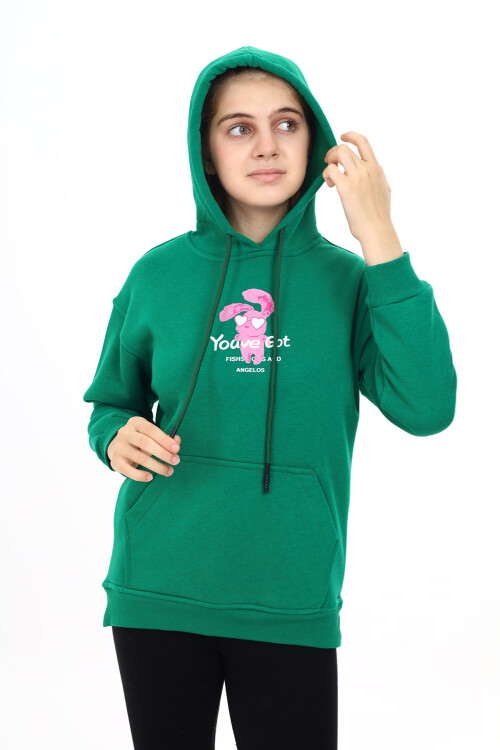 Kız Çocuk Tavşan Baskılı Kapüşonlu Sweatshirt Px872.7
