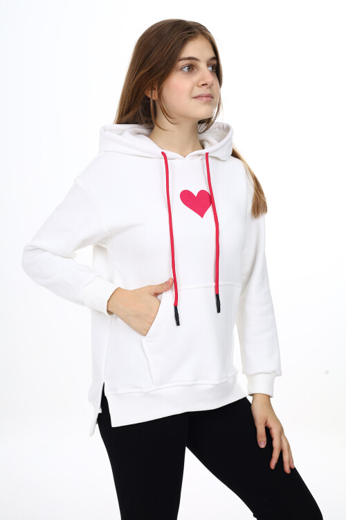 Kız Çocuk Kalp Baskılı Kapüşonlu Sweatshirt Px092