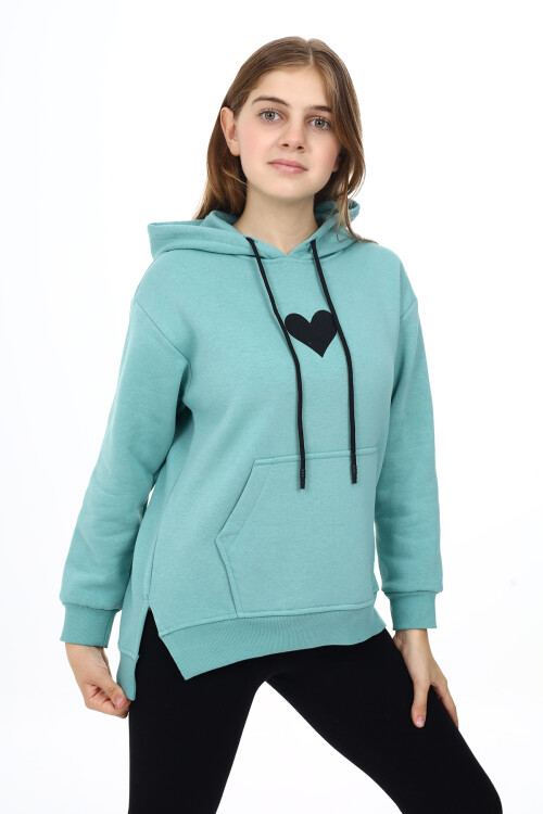 Kız Çocuk Kalp Baskılı Kapüşonlu Sweatshirt Px092.4