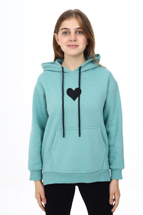 Kız Çocuk Kalp Baskılı Kapüşonlu Sweatshirt Px092.5