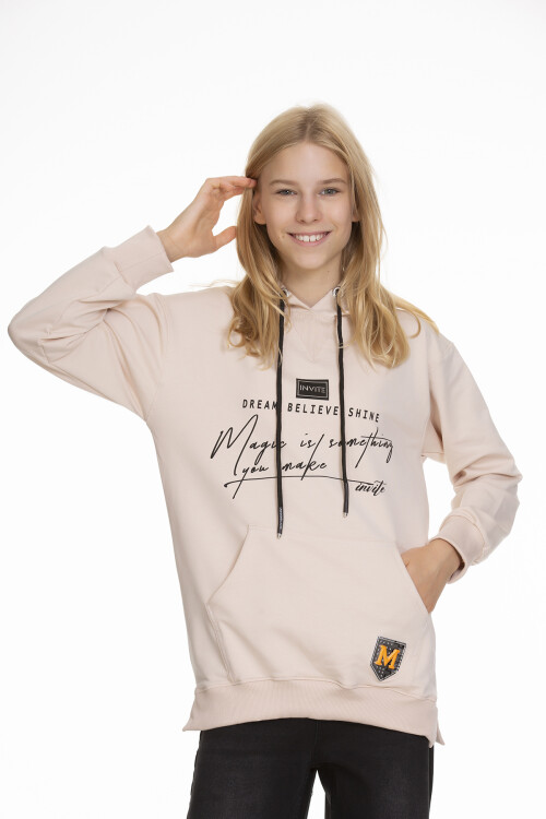 Kız Çocuk Kapüşonlu Yazı Baskılı Sweatshirt Px661.1