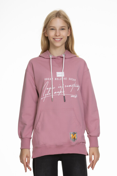 Kız Çocuk Kapüşonlu Yazı Baskılı Sweatshirt Px661.2