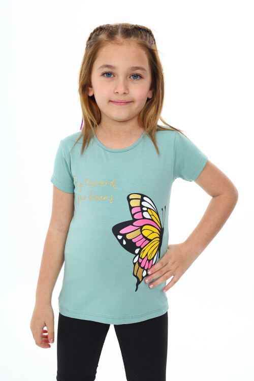 Kız Çocuk Kelebek Baskılı T-Shirt Pz106.2