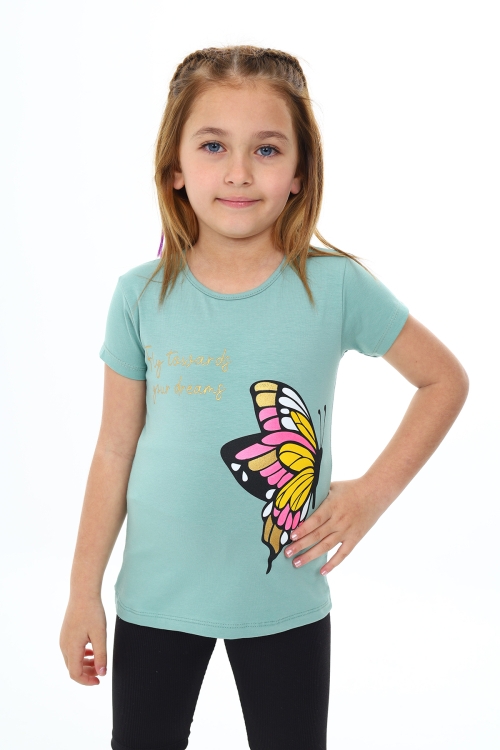 Kız Çocuk Kelebek Baskılı T-Shirt Pz106.3