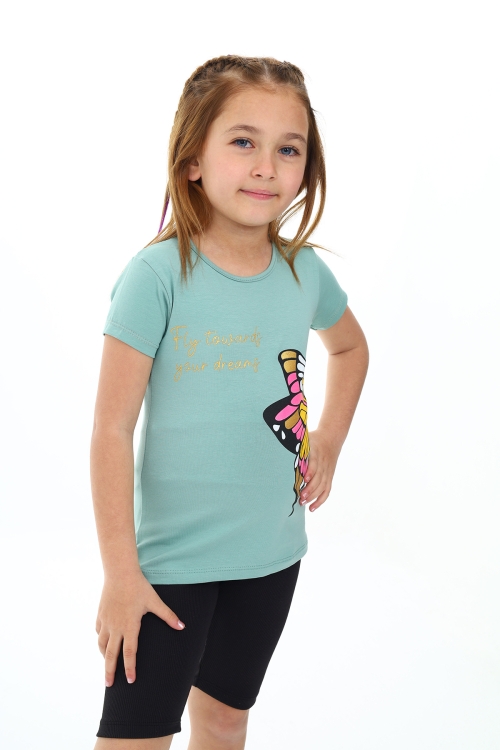 Kız Çocuk Kelebek Baskılı T-Shirt Pz106.3