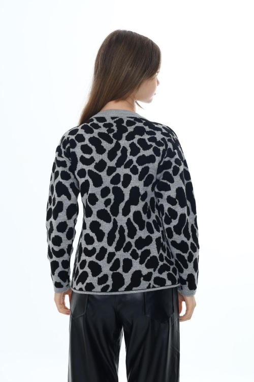 Kız Çocuk Leopar Desenli Triko Kazak Mnx3005