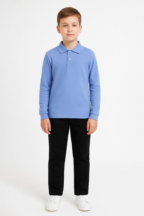 Erkek Çocuk %100 Pamuk Okul Tarz Uzun Kol T-Shirt 5-17 Yaş 12274