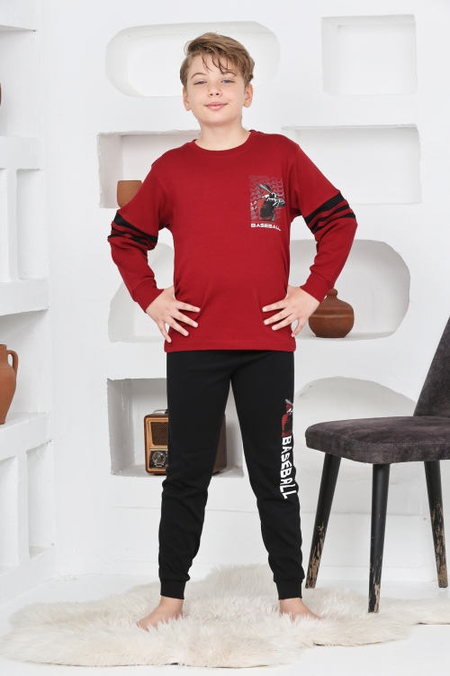 Erkek Çocuk Arkası Baskılı %100 Pamuk İnterlok Kumaş Pijama Takımı 12348