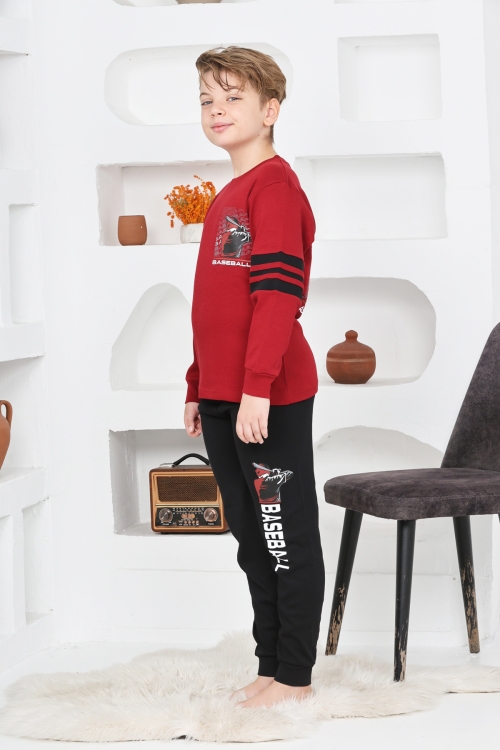 Erkek Çocuk Arkası Baskılı %100 Pamuk İnterlok Kumaş Pijama Takımı 12348