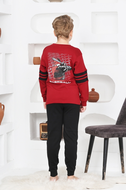Erkek Çocuk Arkası Baskılı %100 Pamuk İnterlok Kumaş Pijama Takımı 12348