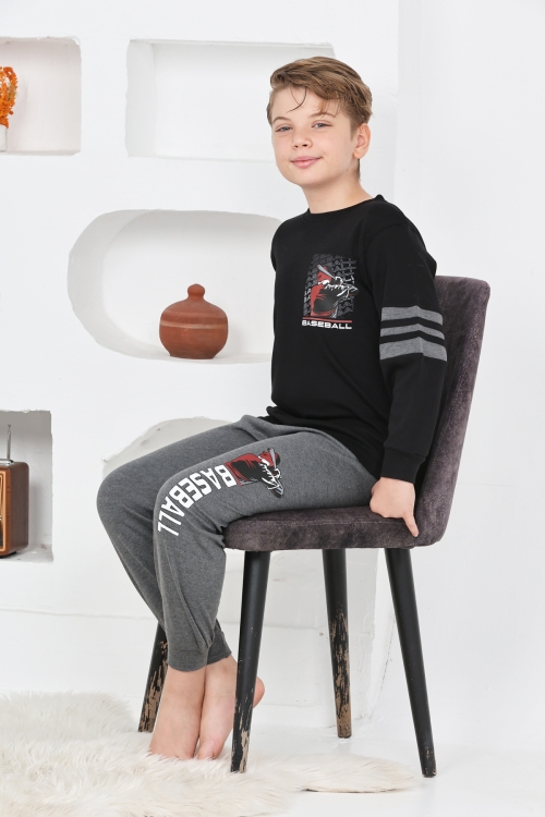Erkek Çocuk Arkası Baskılı %100 Pamuk İnterlok Kumaş Pijama Takımı 12348