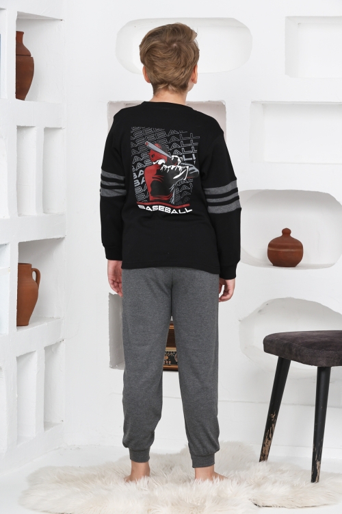 Erkek Çocuk Arkası Baskılı %100 Pamuk İnterlok Kumaş Pijama Takımı 12348