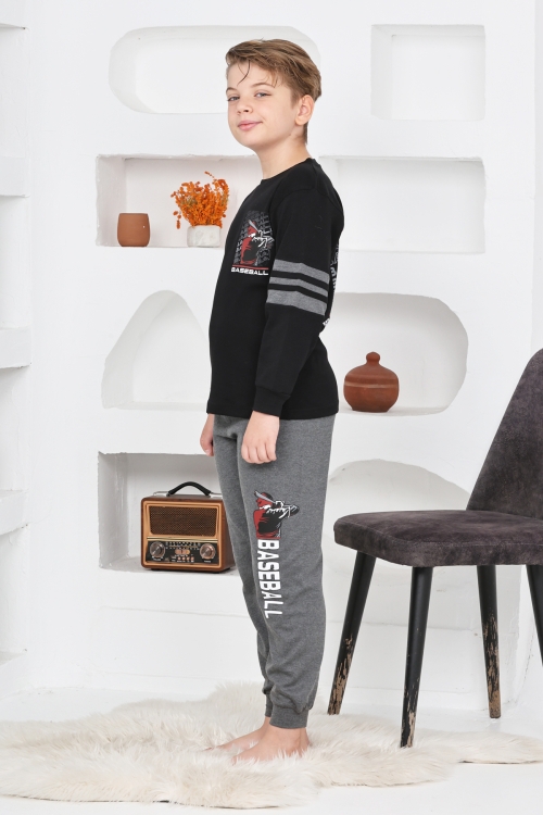 Erkek Çocuk Arkası Baskılı %100 Pamuk İnterlok Kumaş Pijama Takımı 12348