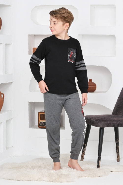 Erkek Çocuk Arkası Baskılı %100 Pamuk İnterlok Kumaş Pijama Takımı 12348