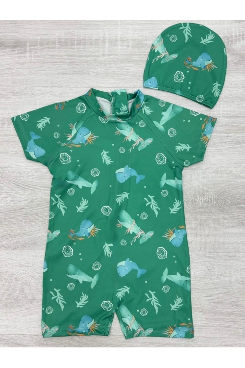 Erkek Çocuk Boneli Mayo Takımı (Tulum Mayo+Bone) 2-8 Yaş 12219