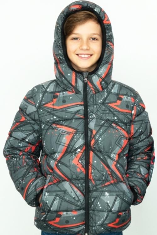 Erkek Çocuk Desenli-İçi Polar Astarlı-Kapüşonlu-Fermuarlı Mont 12360