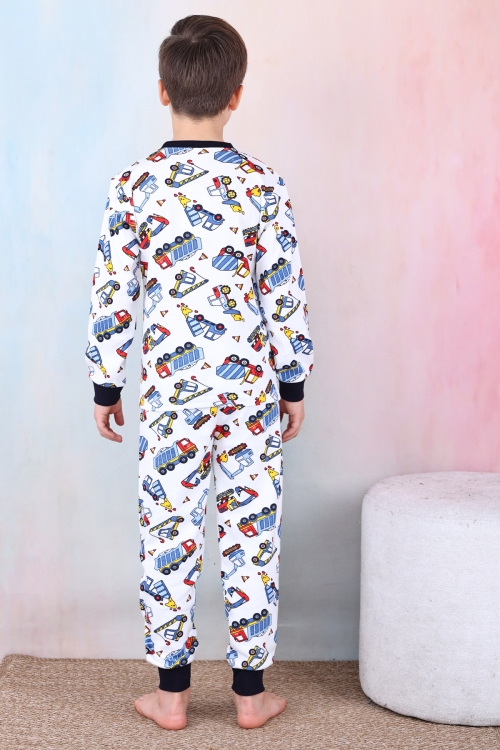 Erkek Çocuk İş Makineleri Baskılı Pijama Takımı 1-7 Yaş 12291