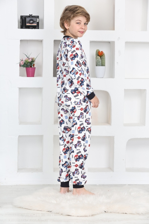 Erkek Çocuk Klasik Araba Baskılı Pijama Takımı 4-7 Yaş 12292