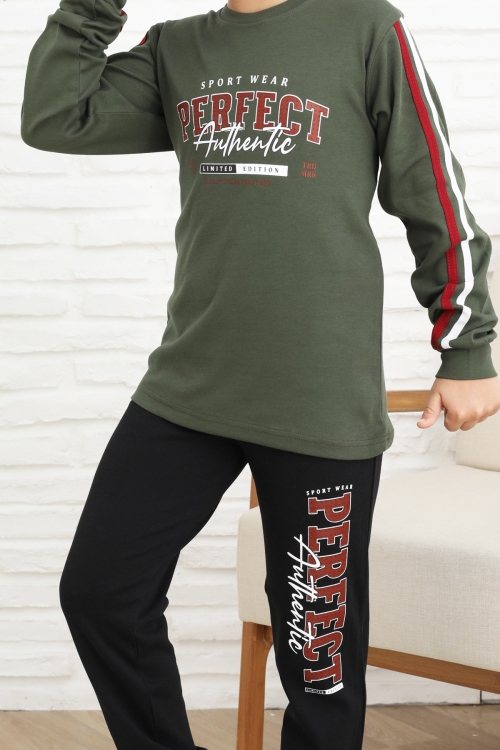 Erkek Çocuk Kolları Şeritli %100 Pamuk İnterlok Kumaş Pijama Takımı 12351