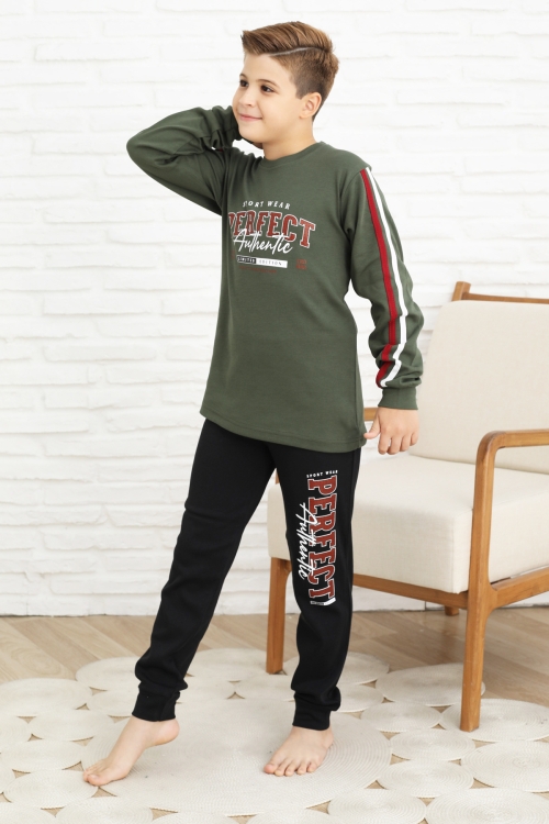 Erkek Çocuk Kolları Şeritli %100 Pamuk İnterlok Kumaş Pijama Takımı 12351