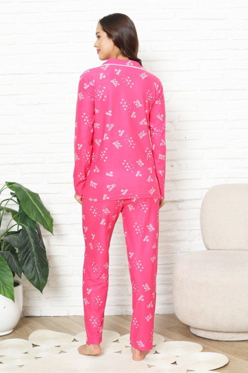 Kadın %100 Pamuk Pijama Takımı - Pat Yakalı-Baskılı ve Düğme Kapamalı 12354