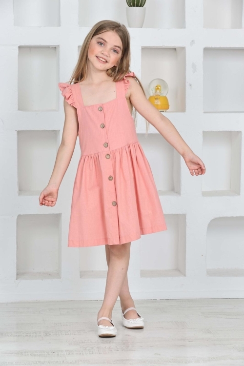 Kız Çocuk %100 Pamuk Keten Elbise 12197