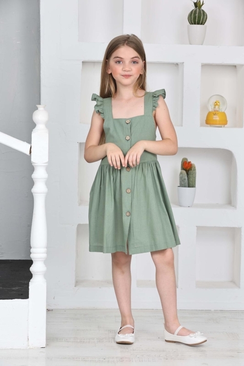Kız Çocuk %100 Pamuk Keten Elbise 12197