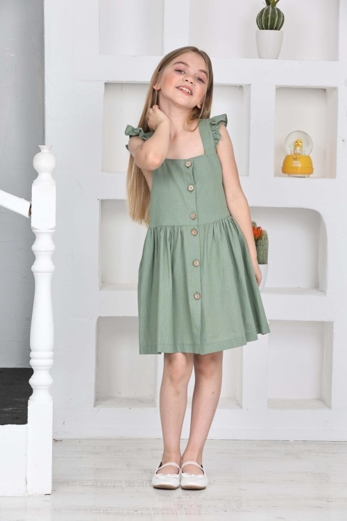 Kız Çocuk %100 Pamuk Keten Elbise 12197