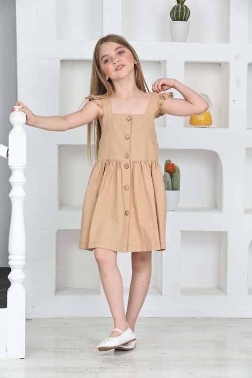 Kız Çocuk %100 Pamuk Keten Elbise 12197