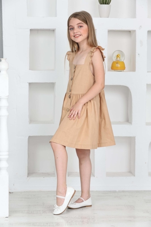 Kız Çocuk %100 Pamuk Keten Elbise 12197