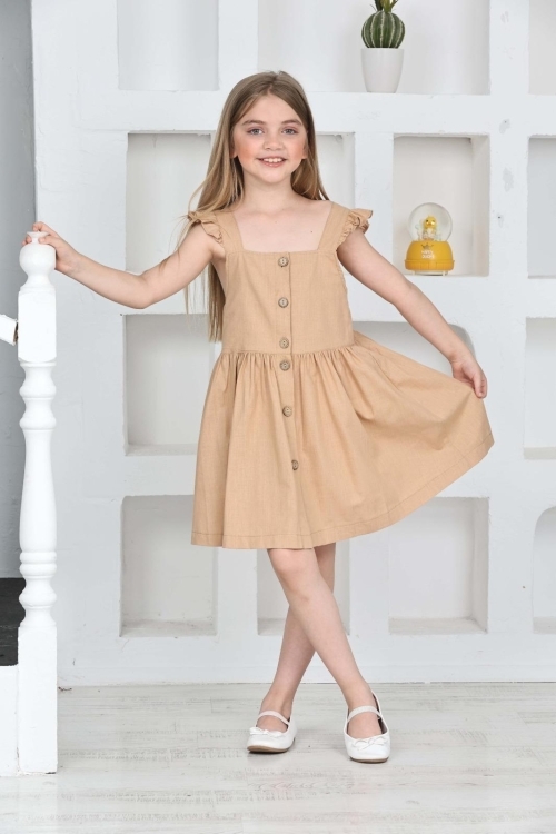 Kız Çocuk %100 Pamuk Keten Elbise 12197