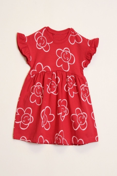 Kız Çocuk %100 Pamuk Kol Fırfırlı Elbise 4-10 Yaş 12241