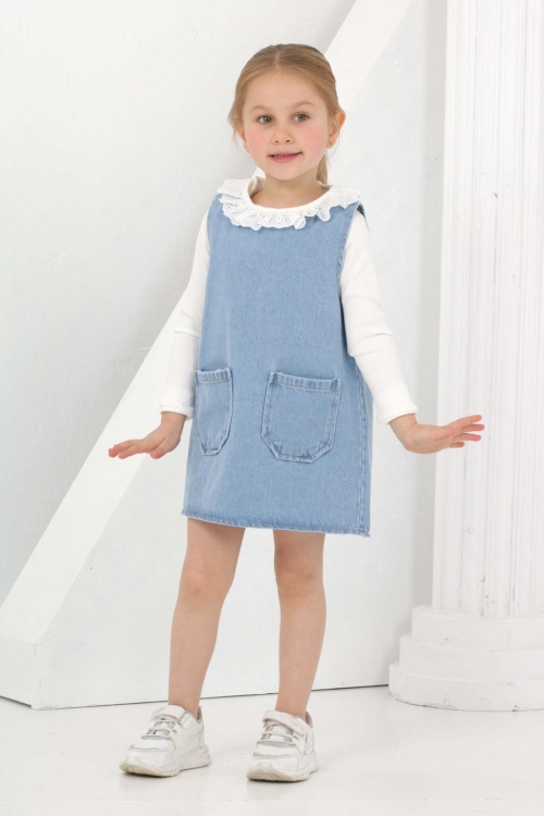 Kız Çocuk 2li Jean Elbise (Jean Elbise+Bady Sweat) 12169