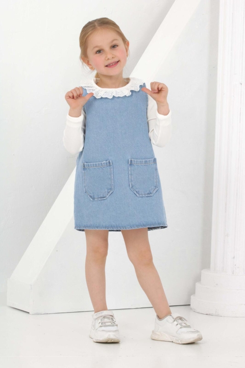 Kız Çocuk 2li Jean Elbise (Jean Elbise+Bady Sweat) 12169