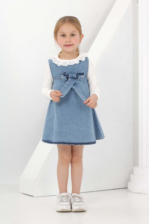 Kız Çocuk 2li Jean Elbise (Jean Elbise+Bady Sweat) 12180