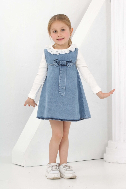 Kız Çocuk 2li Jean Elbise (Jean Elbise+Bady Sweat) 12180