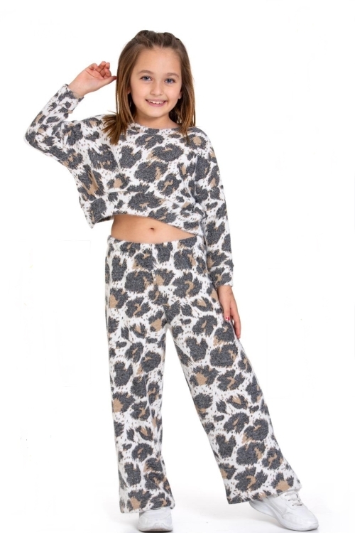 Kız Çocuk 2li Triko Takım (Pantolon+Crop Kazak) 12127