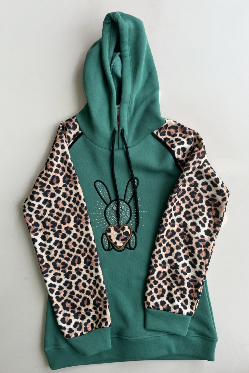 Kız Çocuk 3 İplik Alt-Üst Takım Kapüşonlu Rotasyon Desenli Nakış ve Taş Baskılı 12311